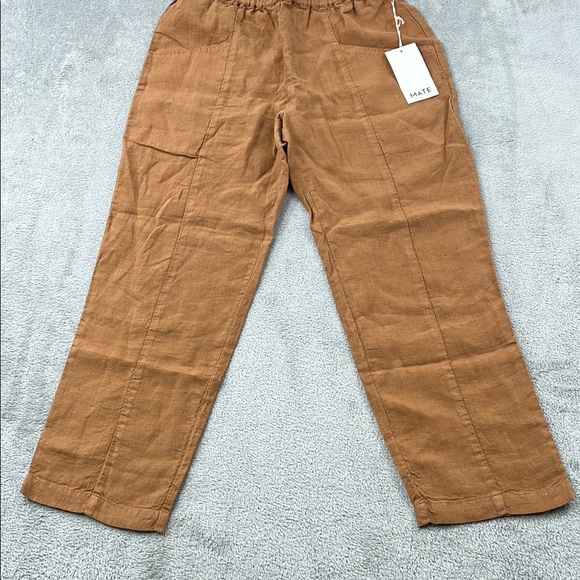 NEW MATE The Label S 100% Linen Sedona Brown Linen High Waisted Pant Pockets - Picture 2 of 13